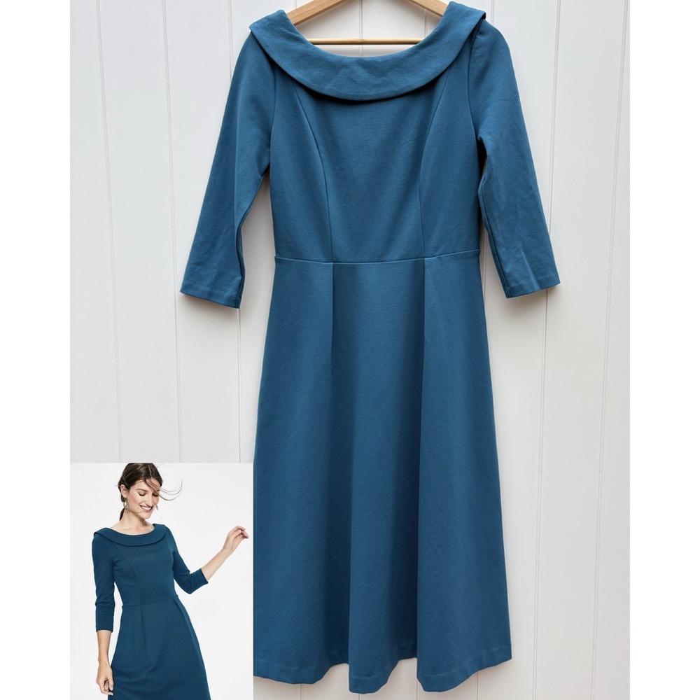 NWT Boden Maddie Ponte Knit Fit Flare Dress Size 6 Teal Blue Portrait Retro Mod